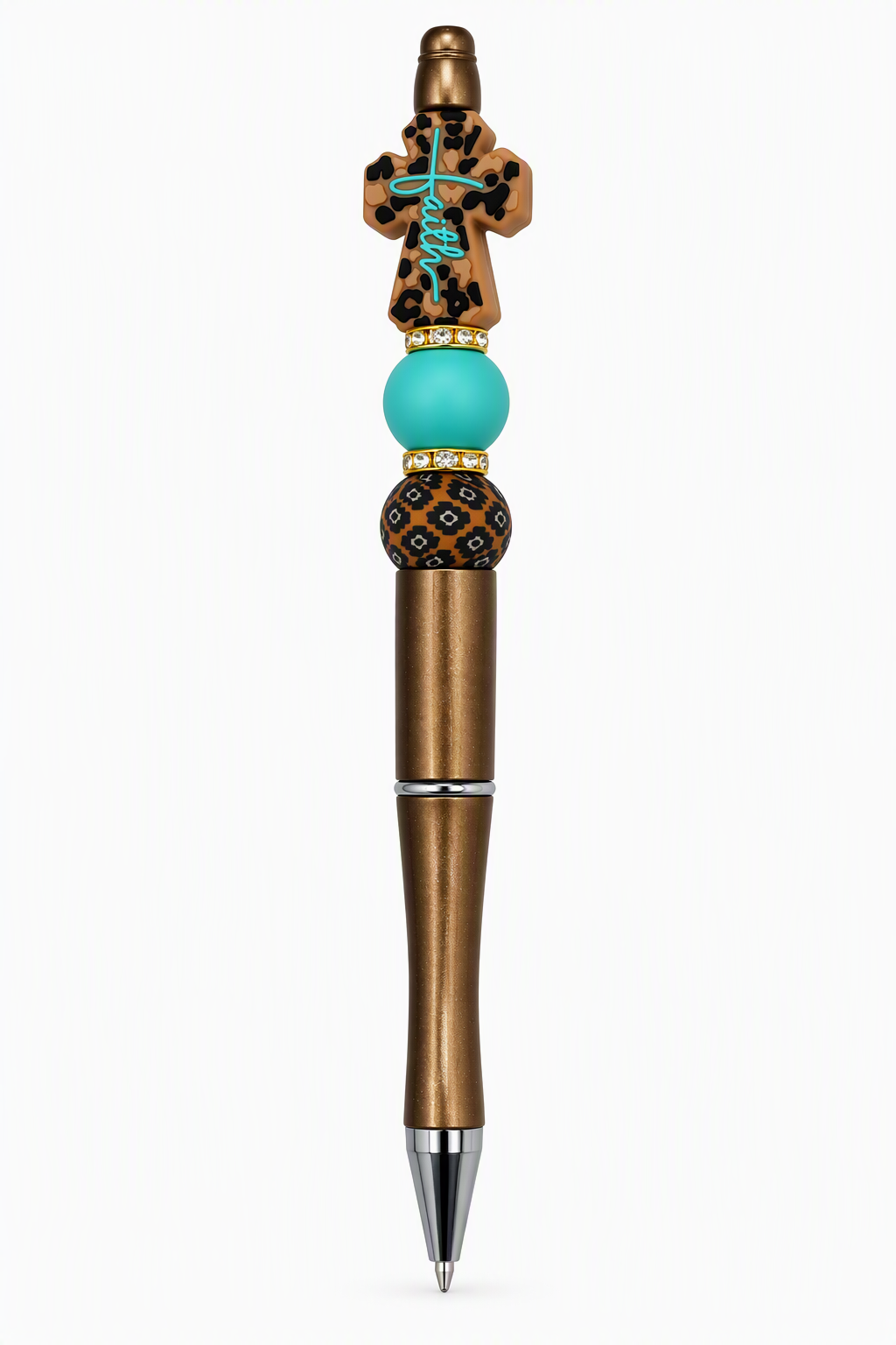 Faith Leopard Cross Beaded Pen