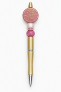 Gold-tone pen with pink beads, sparkling spacer, and round pink Faith Over Fear topper